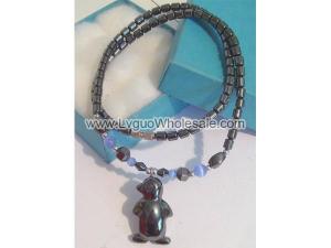 Blue Cat's Eye Opal Hematite Stone Penguin Pendant Chain Choker Fashion Necklace